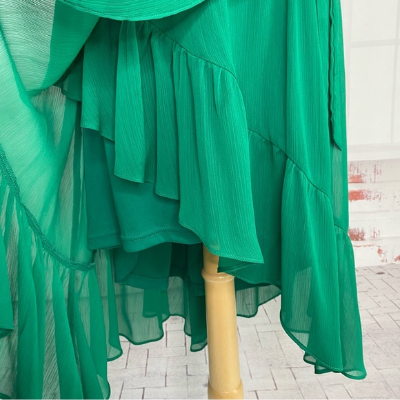 New Calvin Klein Dress 8 Chiffon Flutter Sleeve Green High-low Ruffle Faux Wrap - Picture 8 of 10